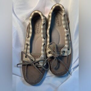 Sperry Boat Shoes Top Siders Women’s 7M Beige and Off-White Striped Memory Foam